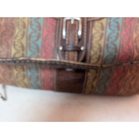 Vintage Fossil Shoulder Bag Multicolor Brown Leather Canvas Monogram Y2K Hobo - Picture 7 of 16